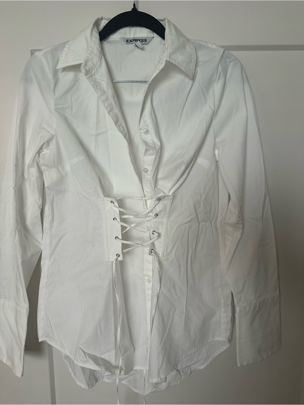 Express White Lace-Up Corset Button-Down Shirt
